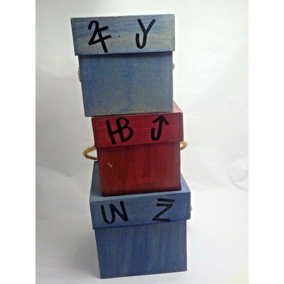 Vintage Western Nesting Boxes Red Blue Branding Iron Design Lot 3 - Picture 2 of 11